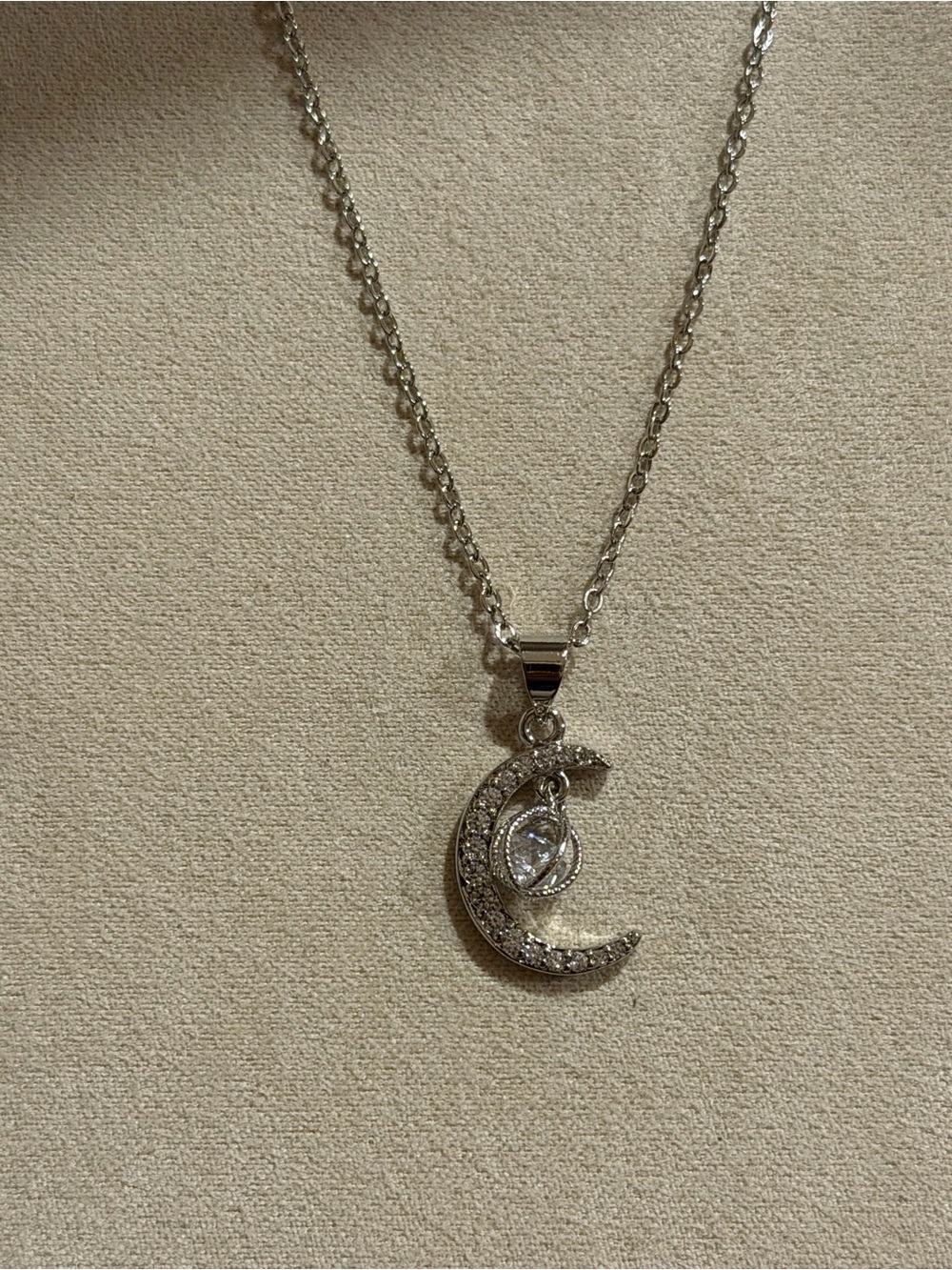 Silver Moon and Teardrop Pendant Necklace - Women Jewelry